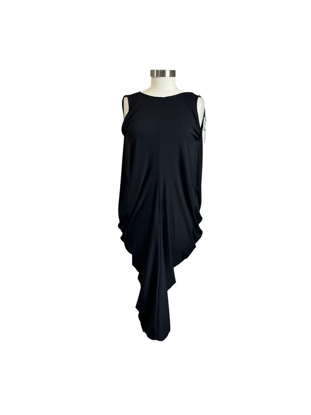 Zara Black Draped Midi Dress XS NWT Elegant Minimalist Cocktail Chic